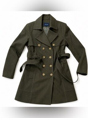 Nine West Forest Green Wool Blend Military Coat | Brass Buttons | Size 12